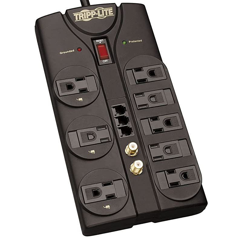 8 Outlet Surge Protector Power Strip 8ft Cord RightAngle Plug TelFaxModemCoax Protection RJ11 $150000 INSURANCE TLP808TELTV