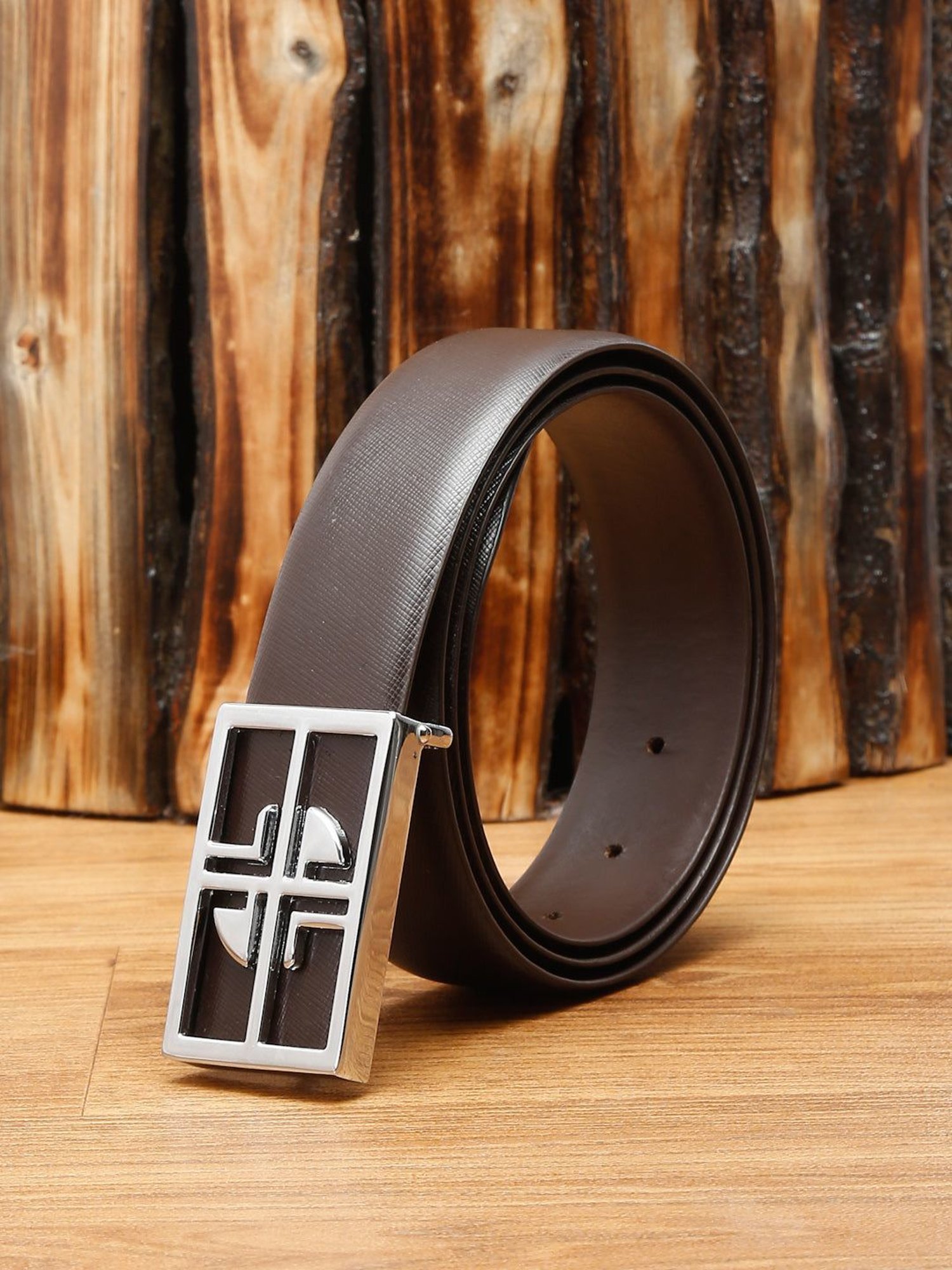 Louis Stitch Brown Textured Leather Formal Belt for Men