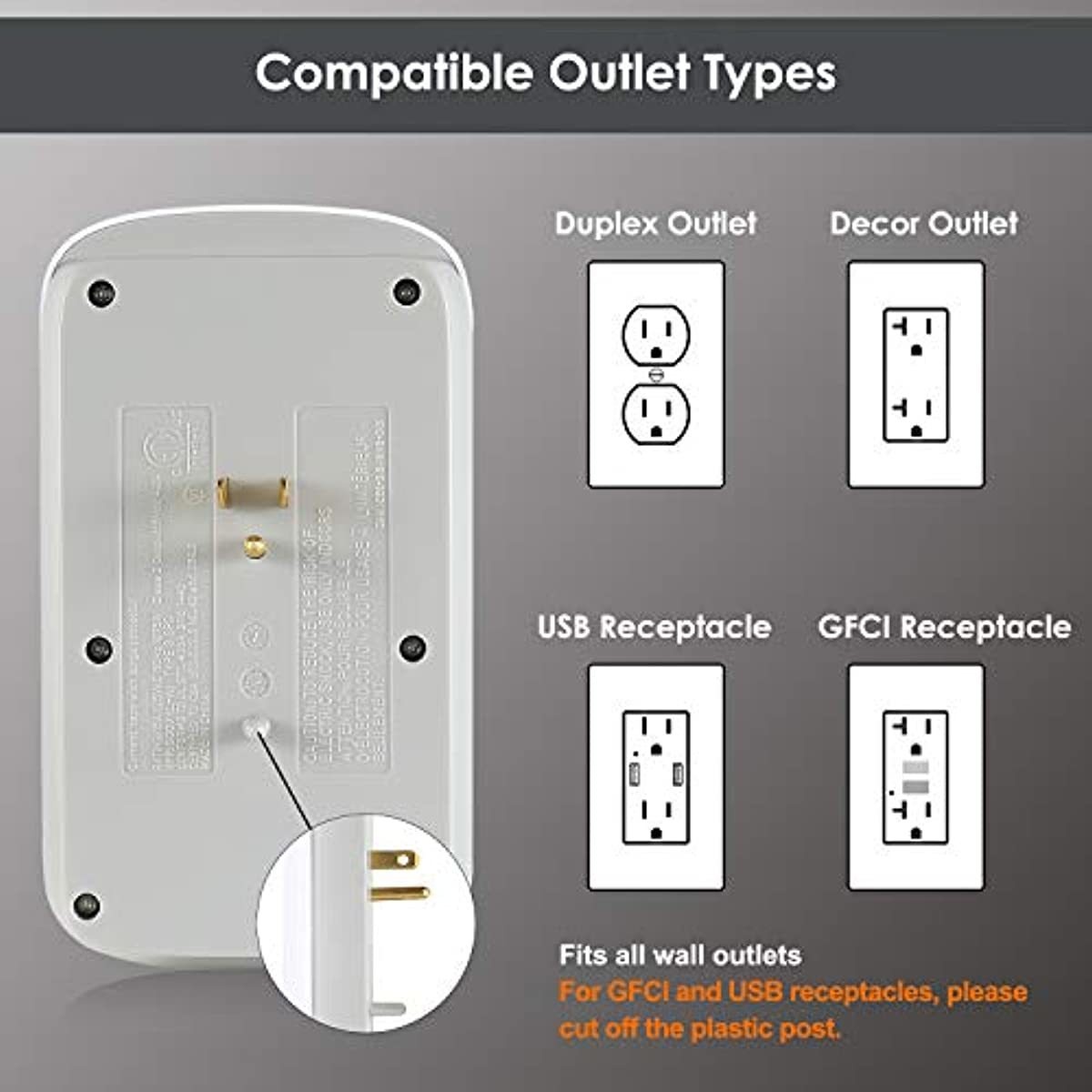 BESTTEN USB Wall Outlet Surge Protector (1200 Joules), 6 Grounded Outlets with 4 USB Charging Ports (5V/4.2A) and Top Phone Holder, ETL Listed, White