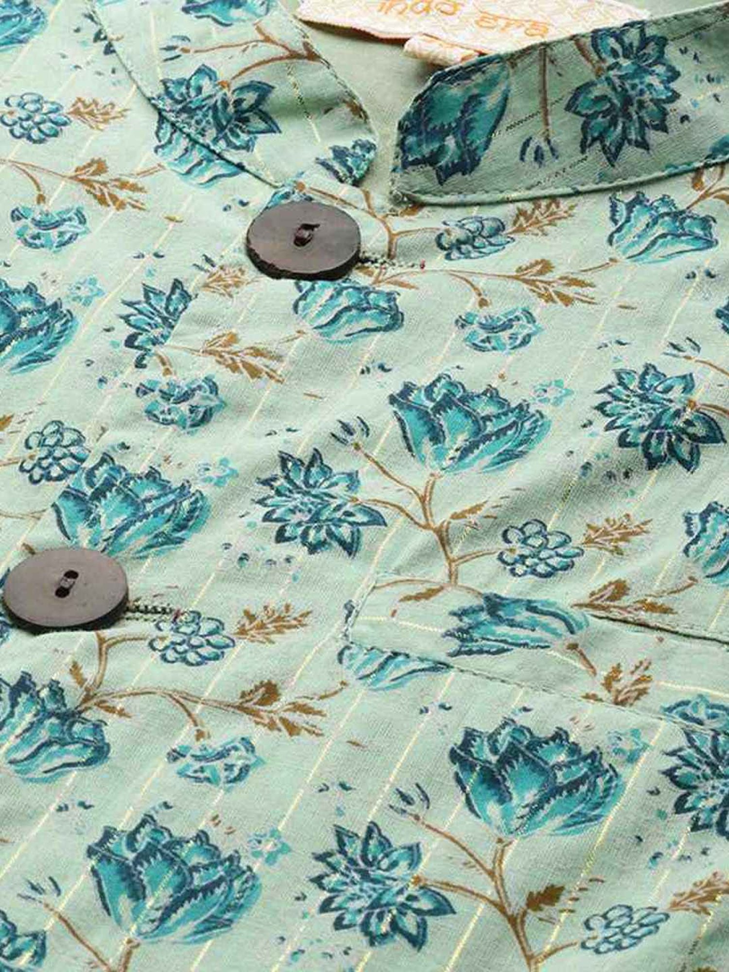 Indo Era Sea Green Cotton Regular Fit Printed Nehru Jacket