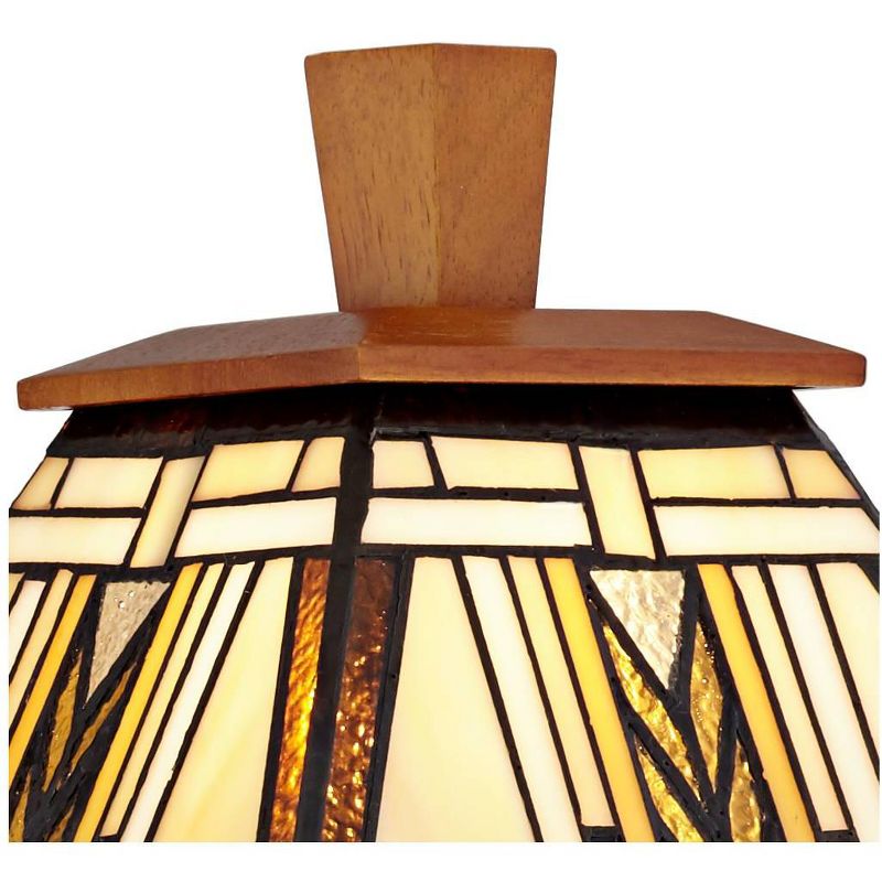 Robert Louis Tiffany Mission Swing Arm Wall Lamp Walnut Wood Plug-In Light Fixture Stained Glass for Bedroom Bedside Living Room