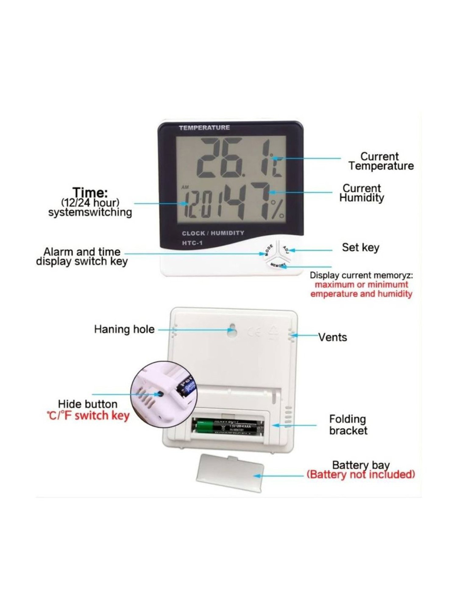 MCP HTC-1 Digital Room Thermometer (Black/White)
