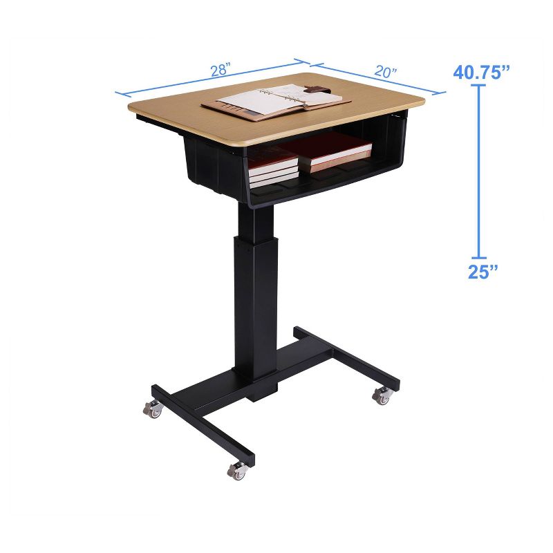 28" Height Adjustable Mobile School Standing Desk with Book Box Natural - Rocelco