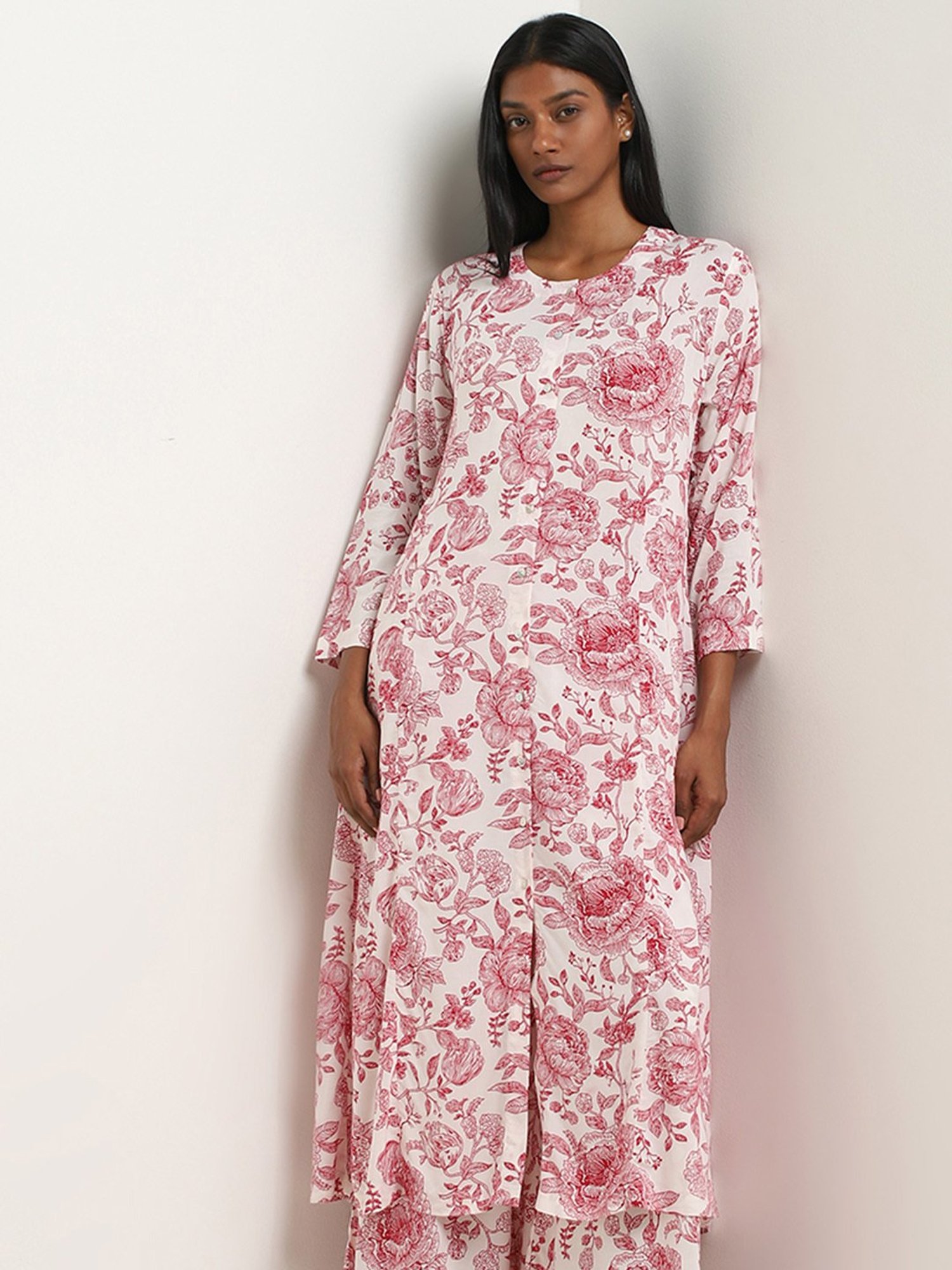 Zuba by Westside Red Rose Printed A-line Kurta