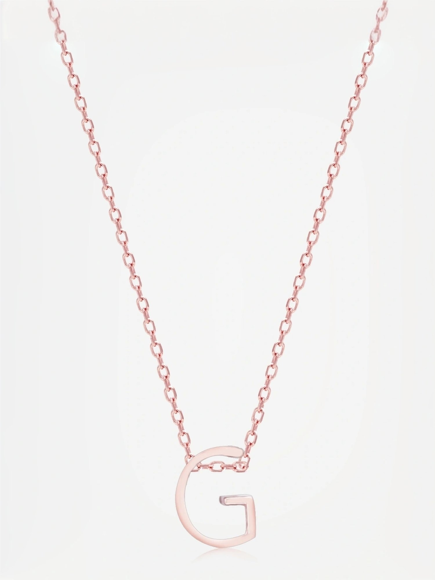Touch925 Sterling Silver Gleaming G Initial Rose Gold Chain Pendant
