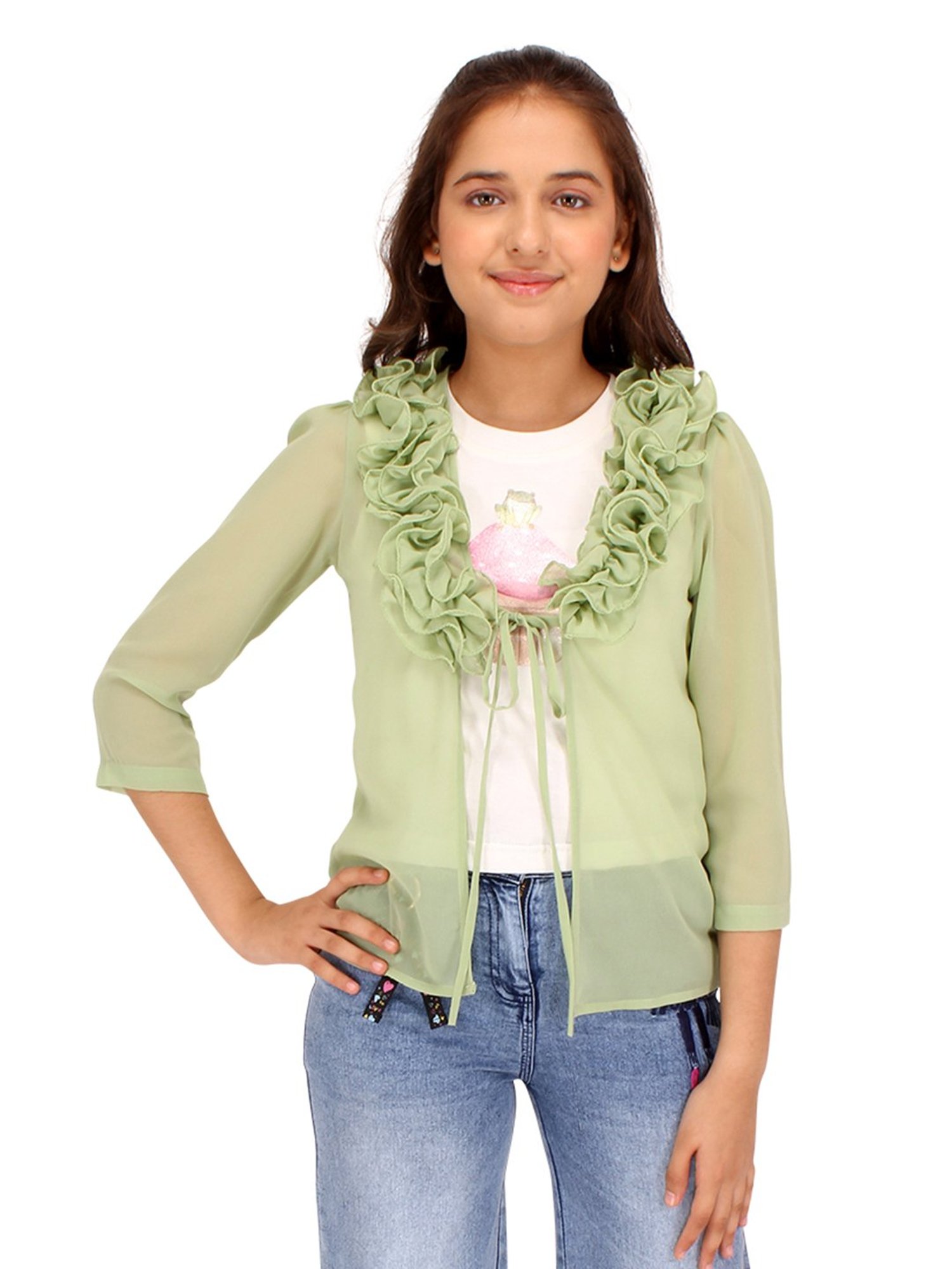 Cutecumber Kids Light Green Printed Top