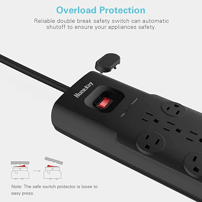 Surge Protector Power Strip 12 Outlets Extender with 3 USB Charging Ports 5V31A 6 Foot Extension Cord 4000 Joules