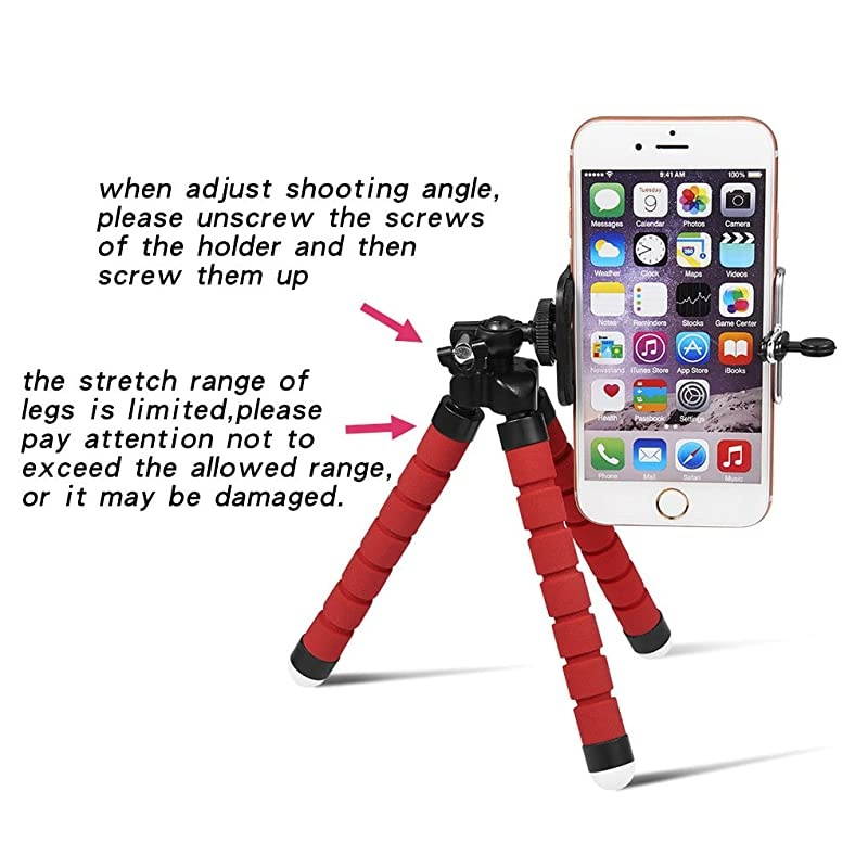Phone Tripod Flexible Adjustable Stand Octopus Leg Style Desktop Portable Mini Support with Clip for Cellphone Smartphone Digital Camera Red