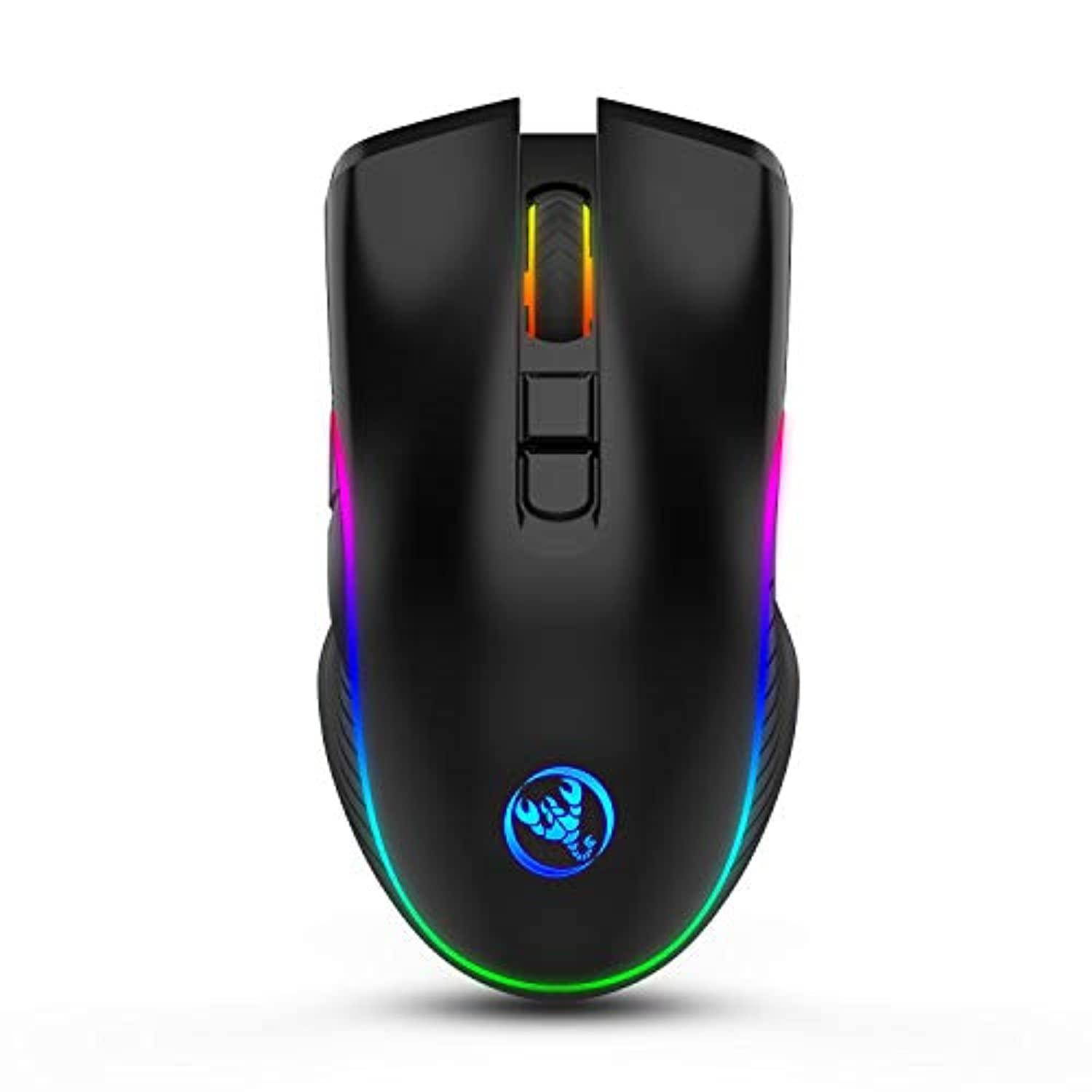 gaming mouse wireless, type c fast charge port, laptop optical wireless ergonomic mouse with usb receiver, 7 buttons, 2400 dpi,