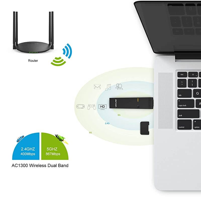 USB WiFi Adapter 1300Mbps  Wireless Dual Band USB30 WiFi Dongle with Included USB Mini DockCradle 80211 ac Wireless Network Adapter with WPS Function for Desktop Windows Mac OS X
