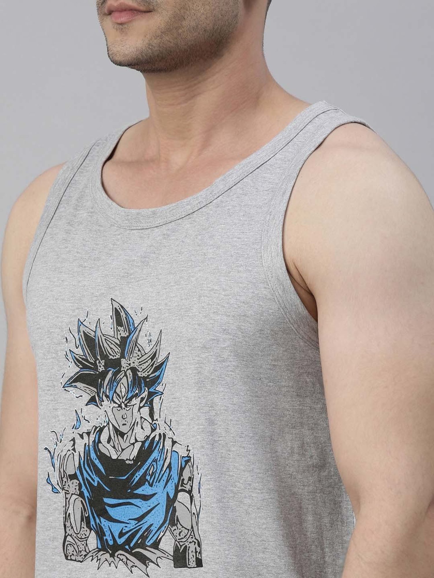 Bushirt Anime Dark Grey Printed Cotton Vest