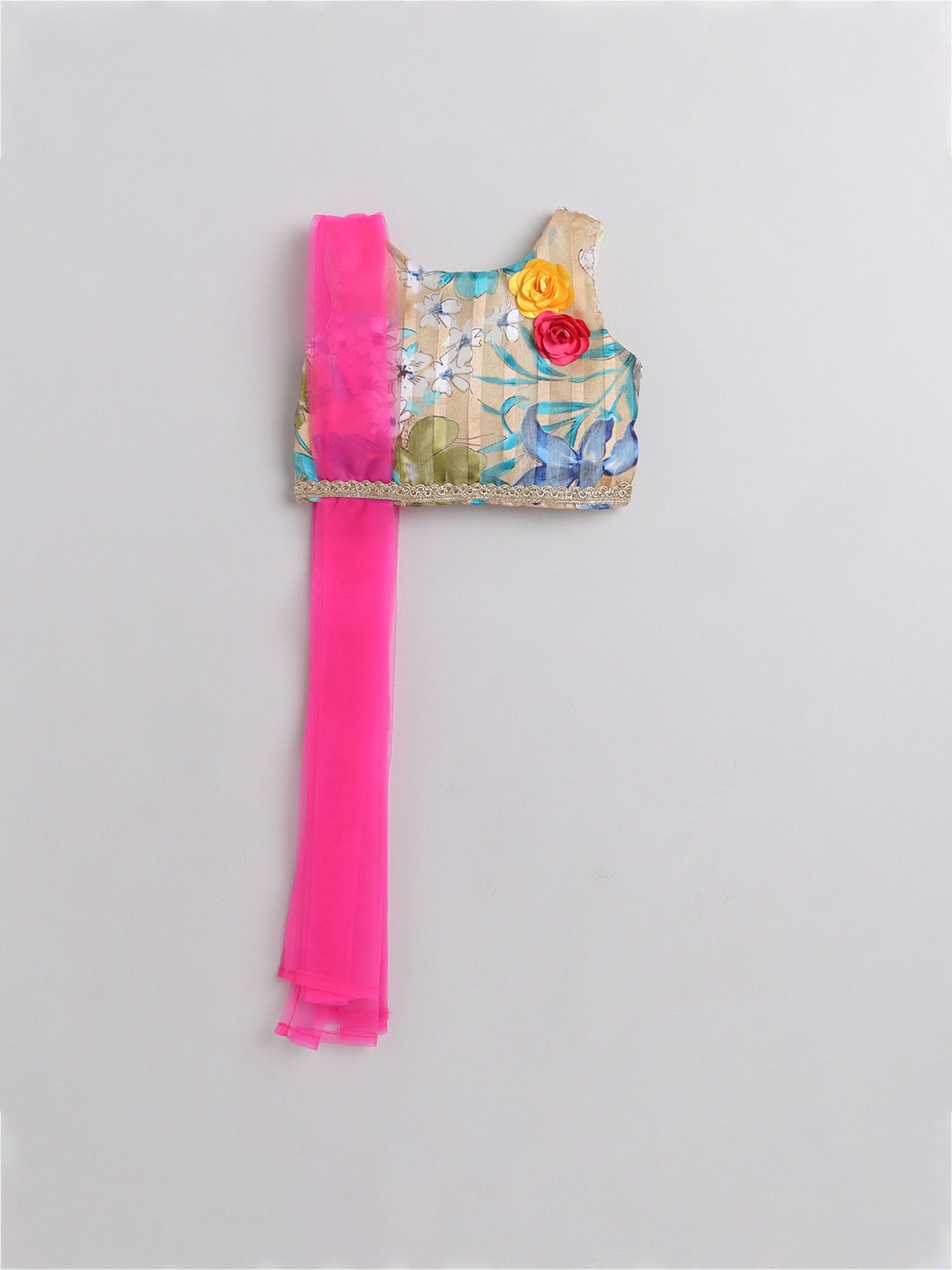 Many Frocks Kids Green & Pink Floral Print Lehenga, Choli with Dupatta