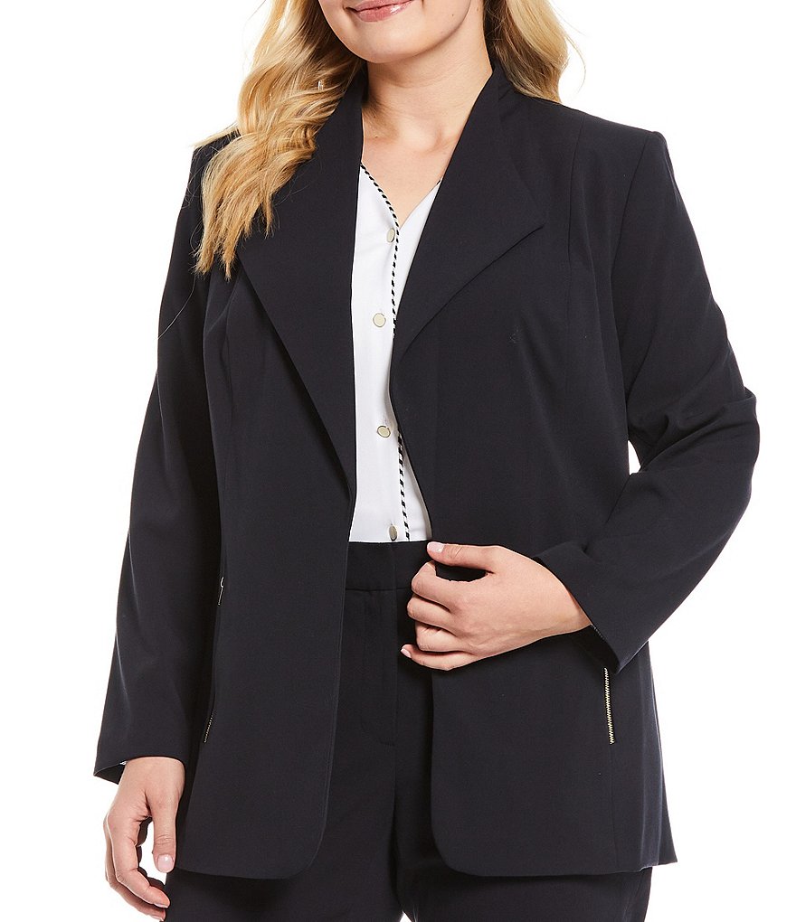 Calvin Klein Plus Size Stretch Open Front Zipper Pocket Jacket
