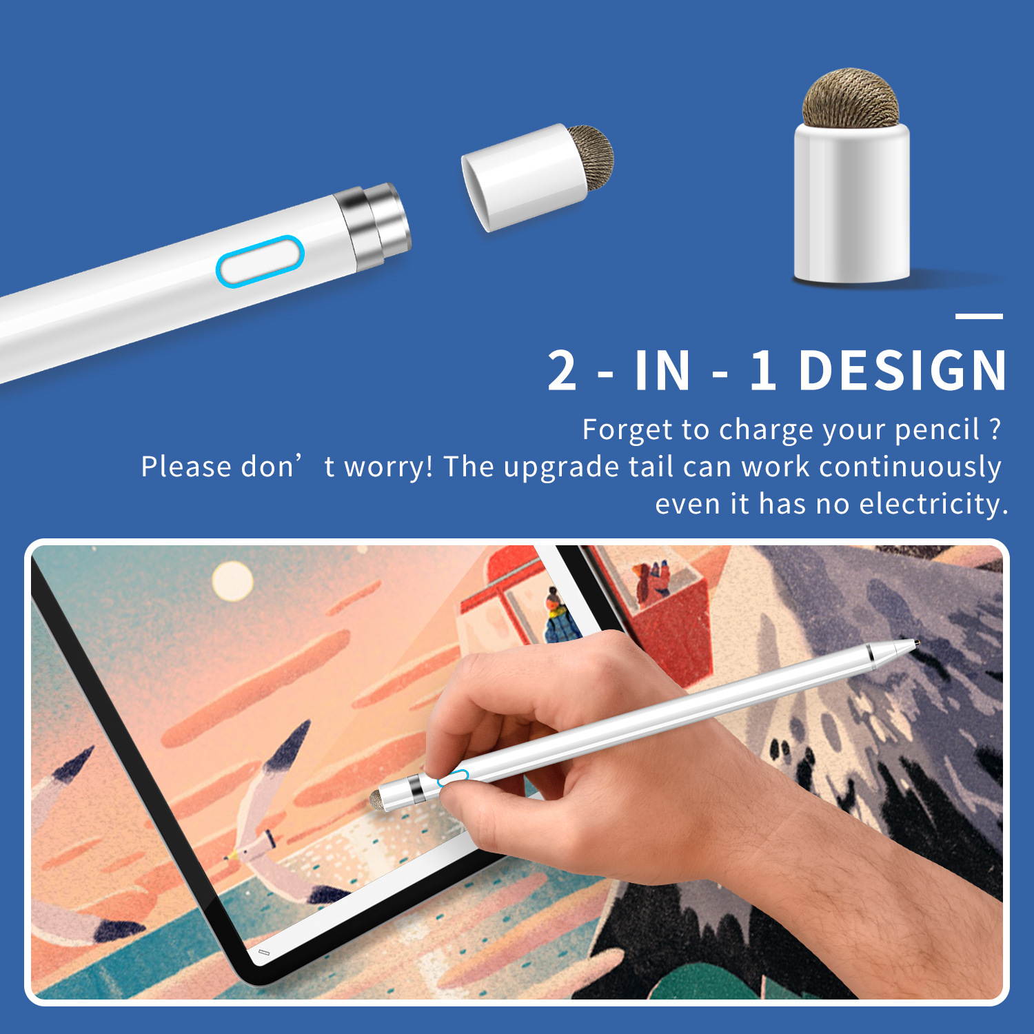 Universal 2 In1 Active Capacitive Pen Touch Stylus Mobile Phone Tablet Stylus for iOS Android