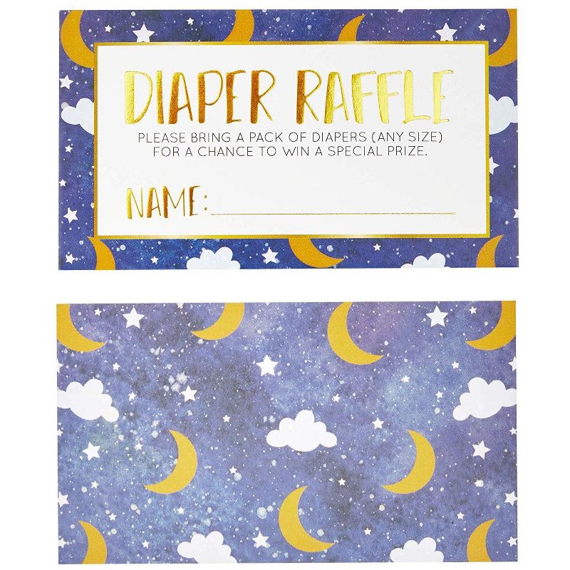 60 Counts Baby Shower Diaper Raffle Tickets, Lottery Invitation Insert Cards Baby Shower Game Supplies for Boys or Girls, Moon and Stars