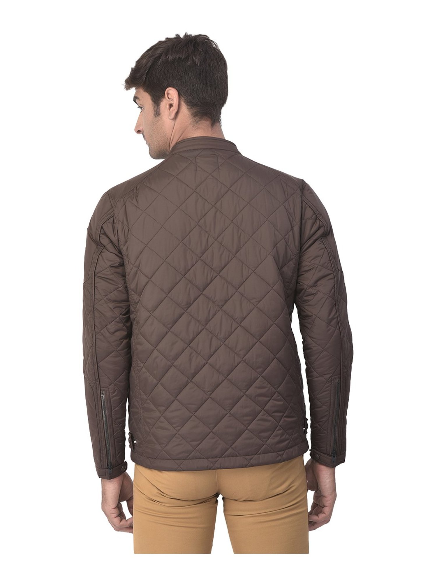 Woods Brown Mandarin Collar Nylon Jacket