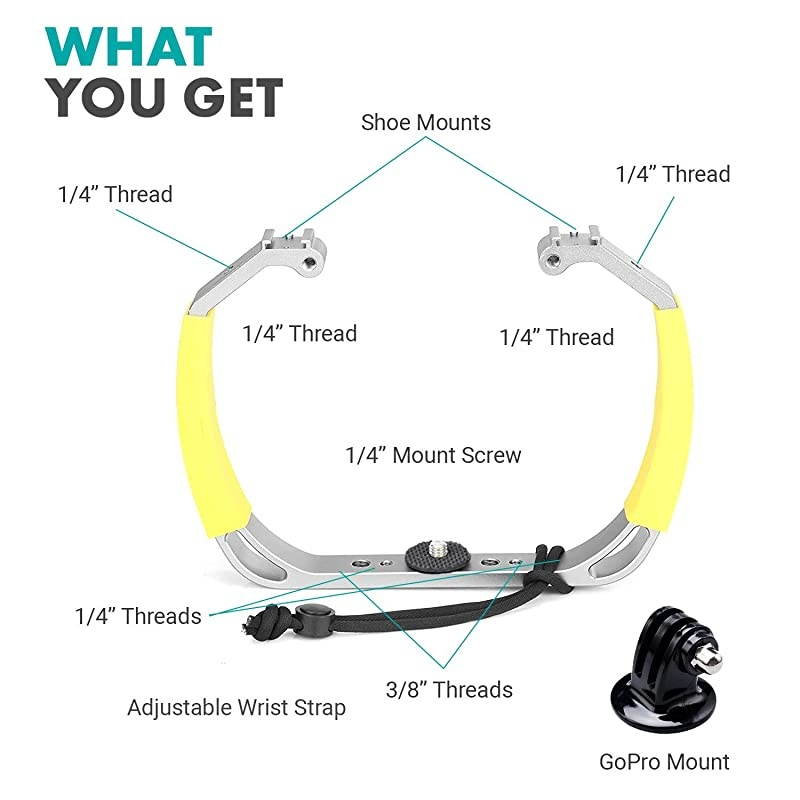 GB-U80 Underwater Diving Rig with Cold Shoe Mounts, Wrist Strap - Compatible with GoPro HERO, HERO3, HERO4, HERO5, HERO6, HERO7, HERO8, HERO9, Osmo Action Cam - Scuba GoPro Accessory (XL Version)