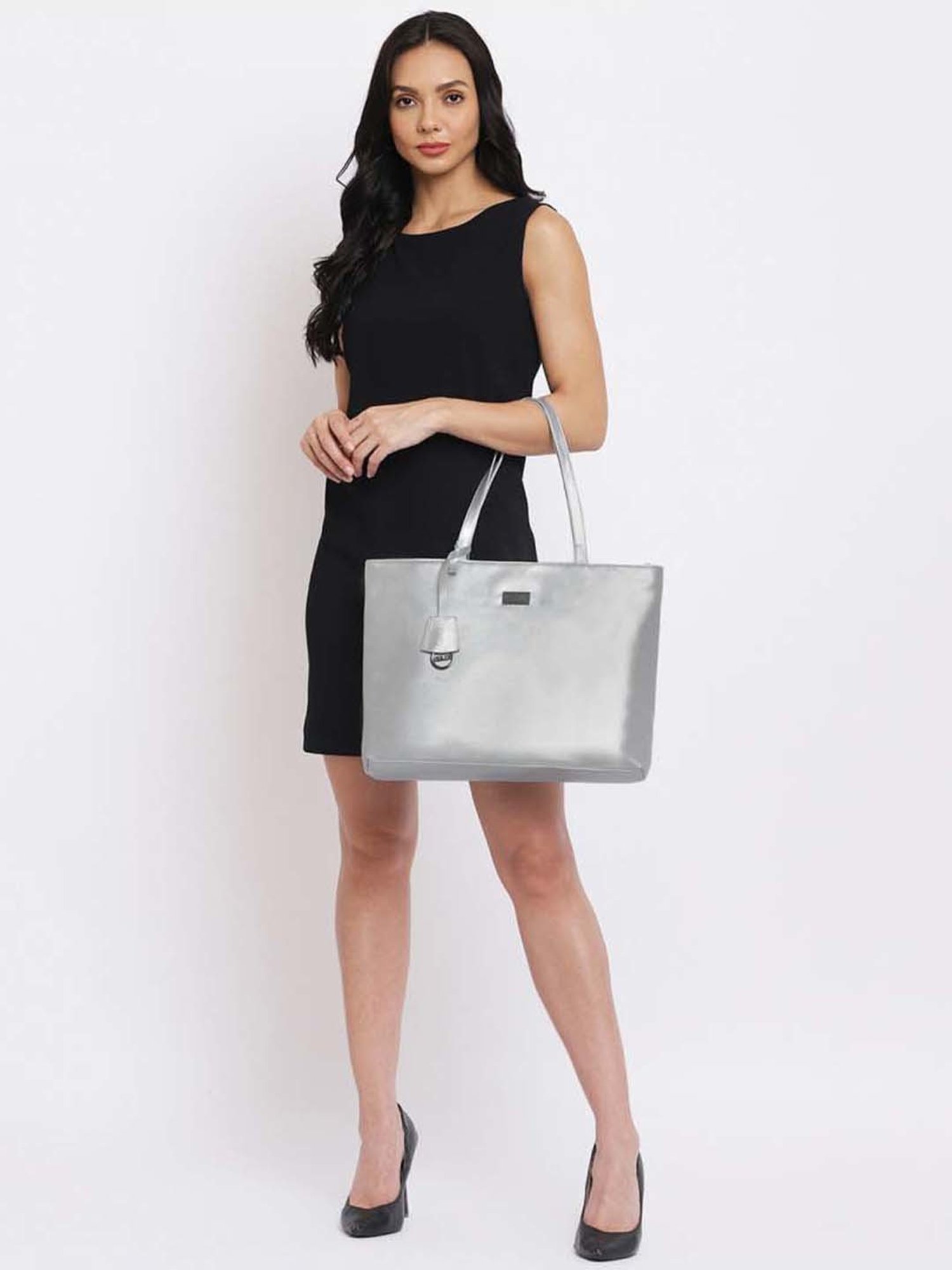 KLEIO Silver Solid Medium Tote Handbag