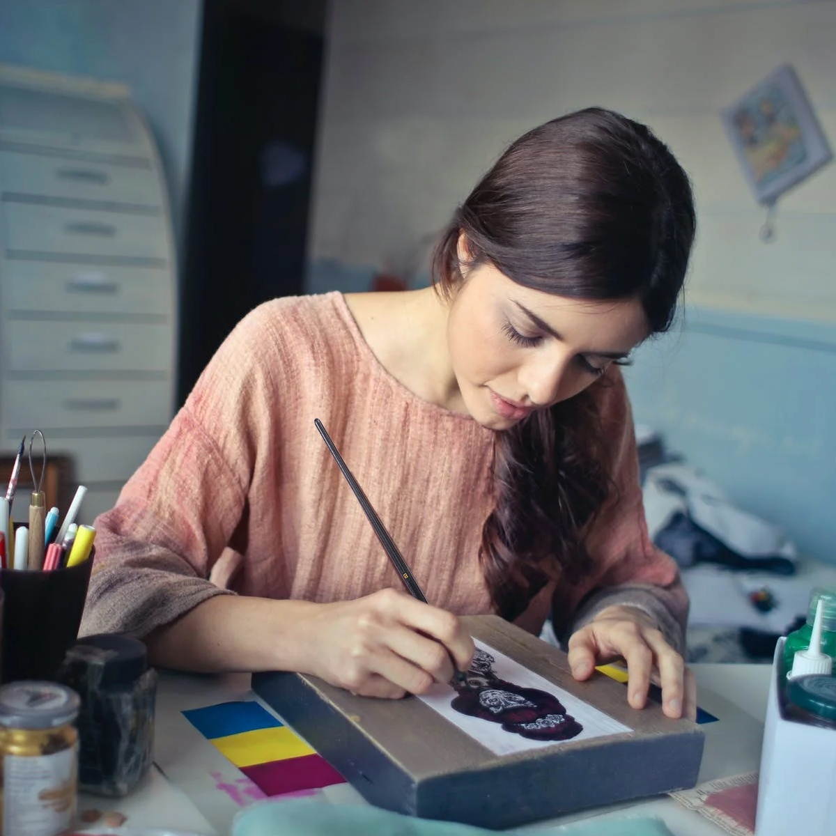 12pcs Professional Paint Brushes Set Watercolor Painting Brush Different Shapes Drawing Brushes Painting Kit for Students Artists (Black)