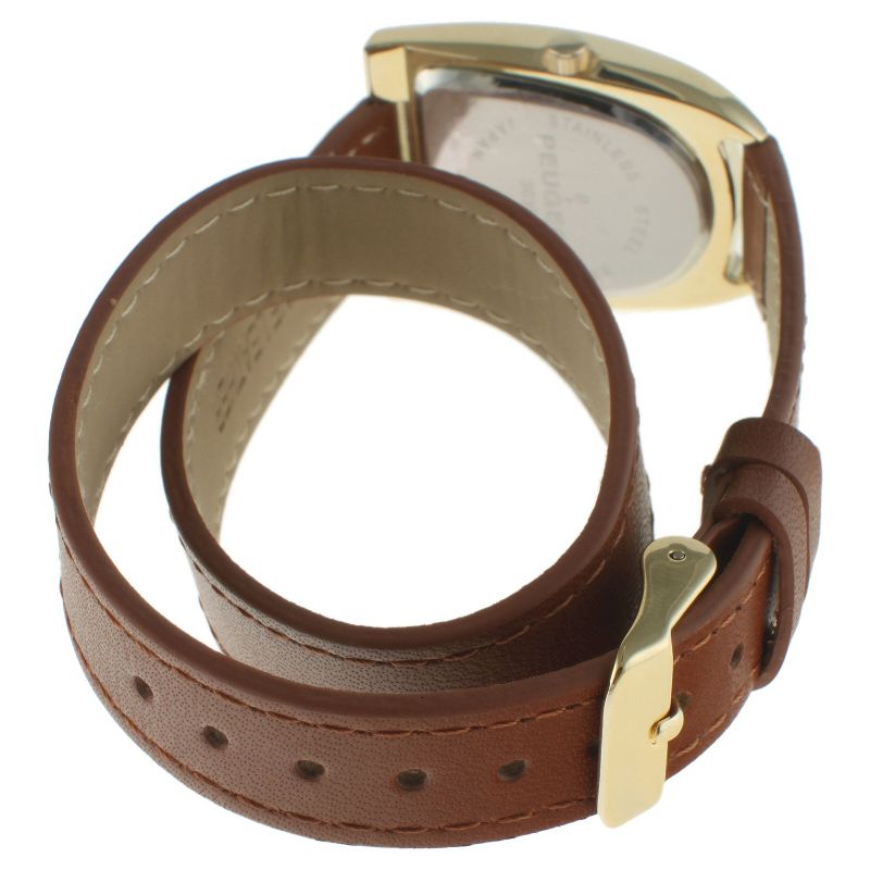 Women's Peugeot Crystal Bezel Double Wrap Leather Strap Watch - Gold and  Brown