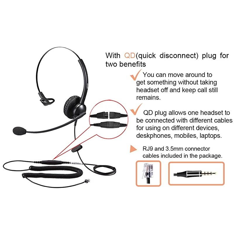 Headset for Cisco IP with Noise Cancelling MicroCall Center Headset with RJ9 Jack Plus 35mm Connector