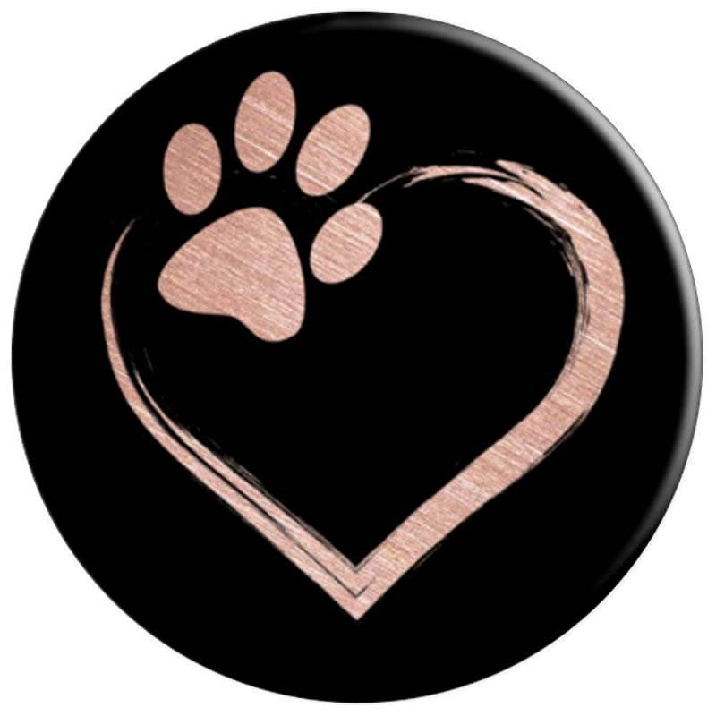pink dog paw with heart on black phone grip for girls PopSockets Grip and Stand for Phones and Tablets