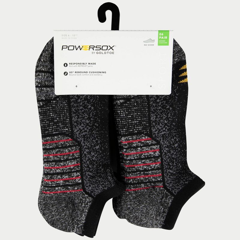 PowerSox Men's Sport 6pk Fade No Show Athletic Socks  - Black/Red 6-12.5