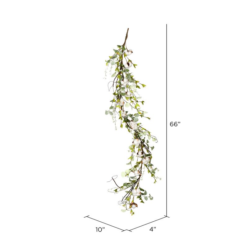 Vickerman 66" Artificial White Cotton Mixed Greenery Garland.