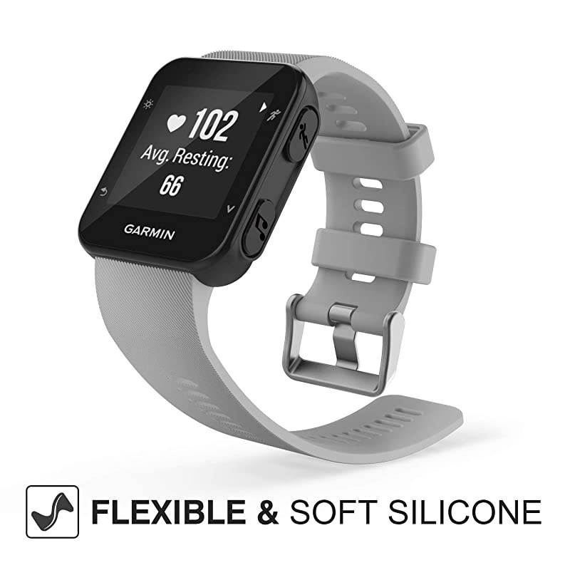 Compatible with Forerunner 35 Watch Band Soft Silicone Replacement Watch Band Sport Bracelet Strap with 6pcs Screws and 2pcs Screwdrivers for Forerunner 35 GPS Running Smart Watch Gray