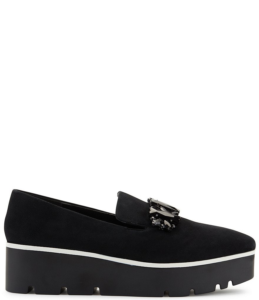 KARL LAGERFELD PARIS Bri Suede Jeweled Ornament Platform Loafers