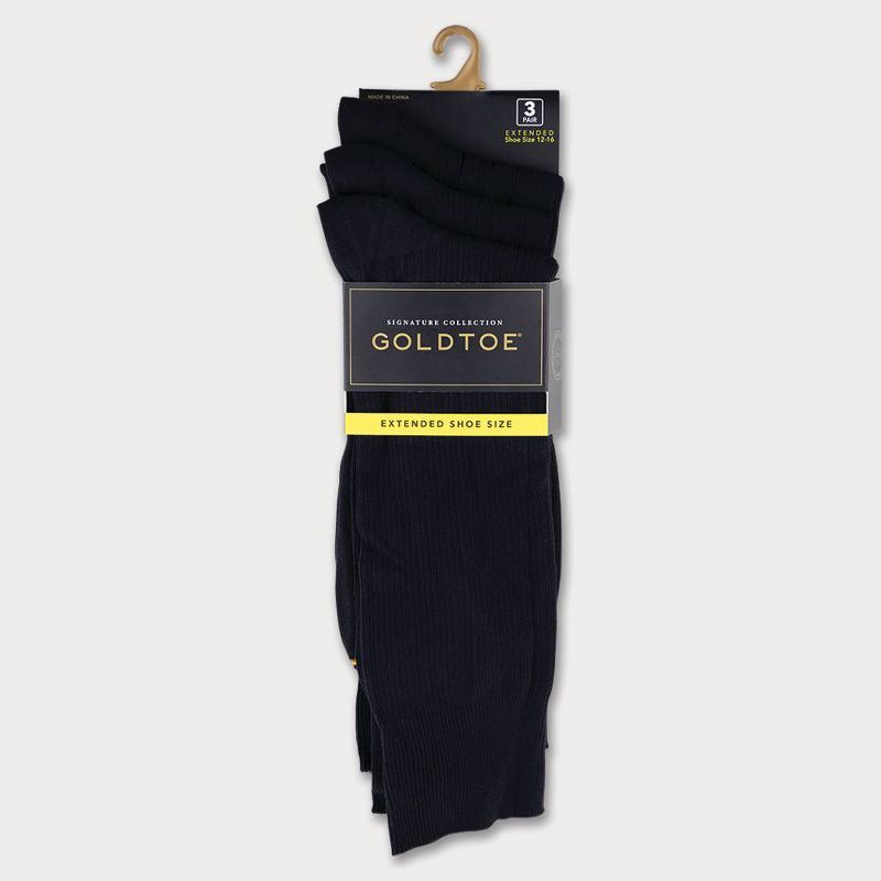Signature Gold by GOLDTOE Men's Nylon Rib Crew Socks 3pk - Black 6-12.5