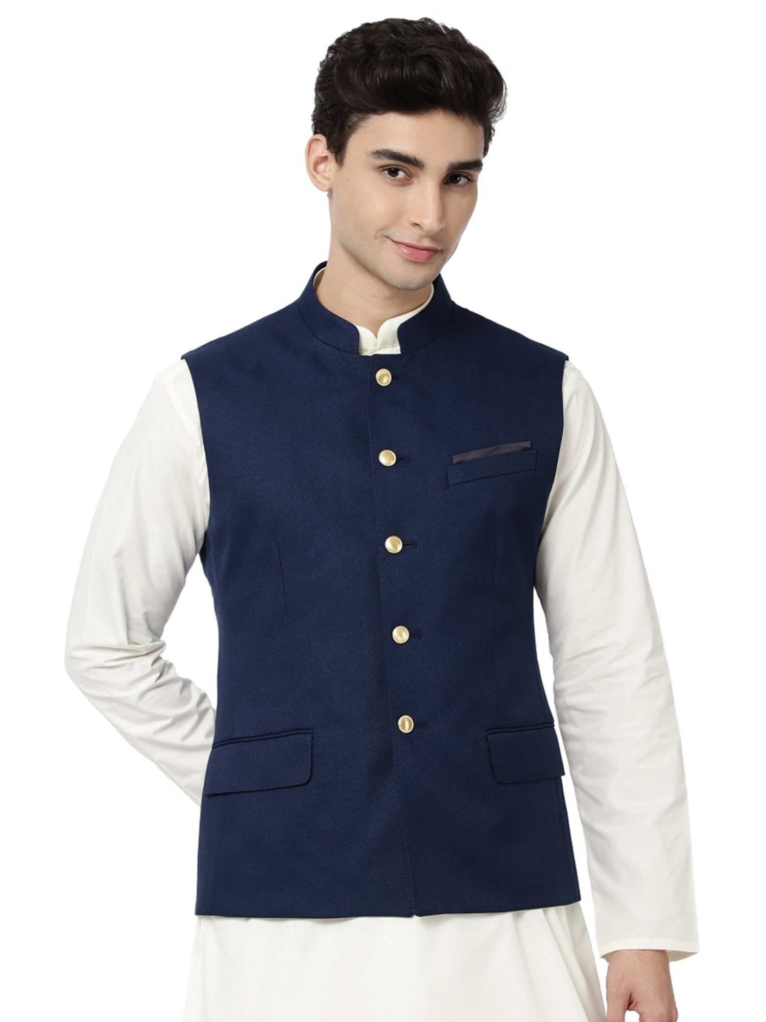 Ad By Arvind Navy Regular Fit Nehru Jacket