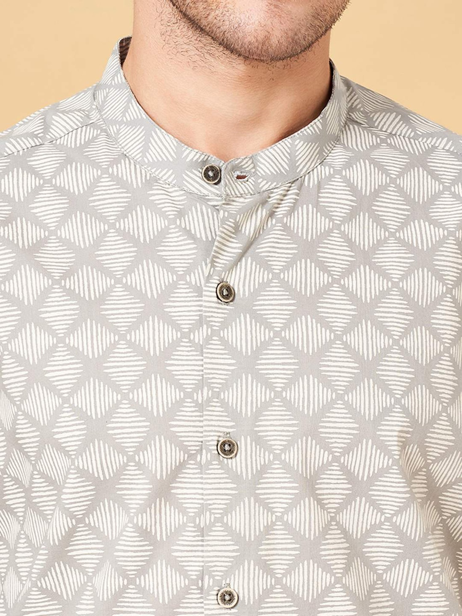 Indus Route by Pantaloons Desert Sage Regular Fit Printed Shirt