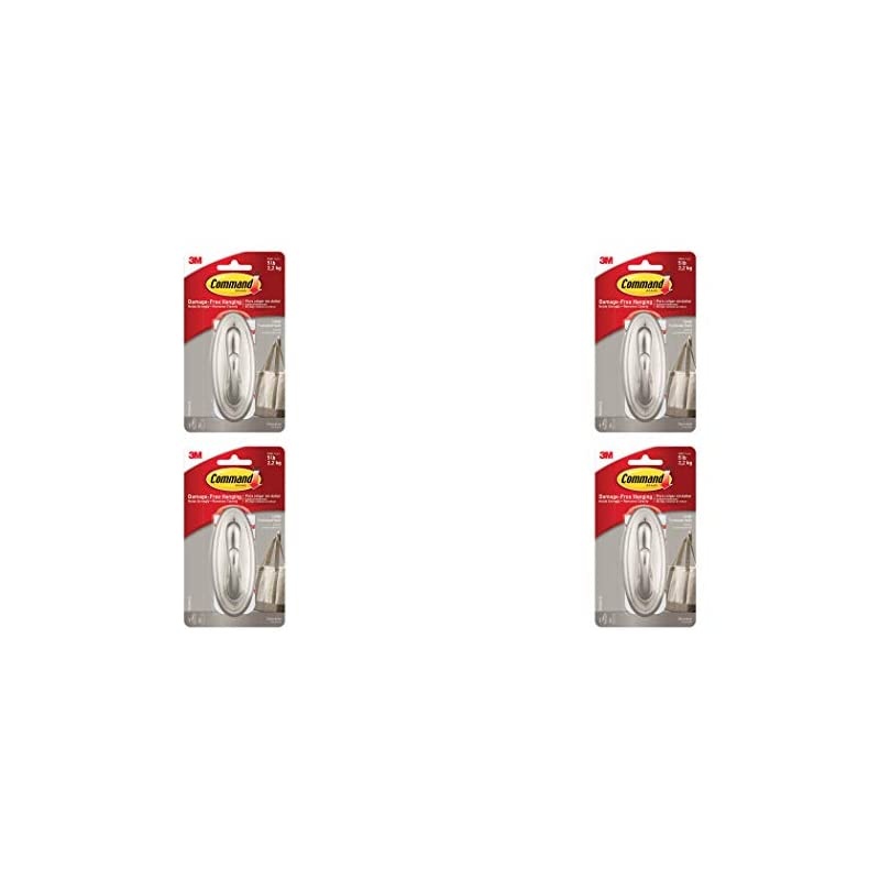 Large Traditional Hook Brushed Nickel Holds 5 lbs 1 Hook 2 Strips 17053BNES 4 Pack