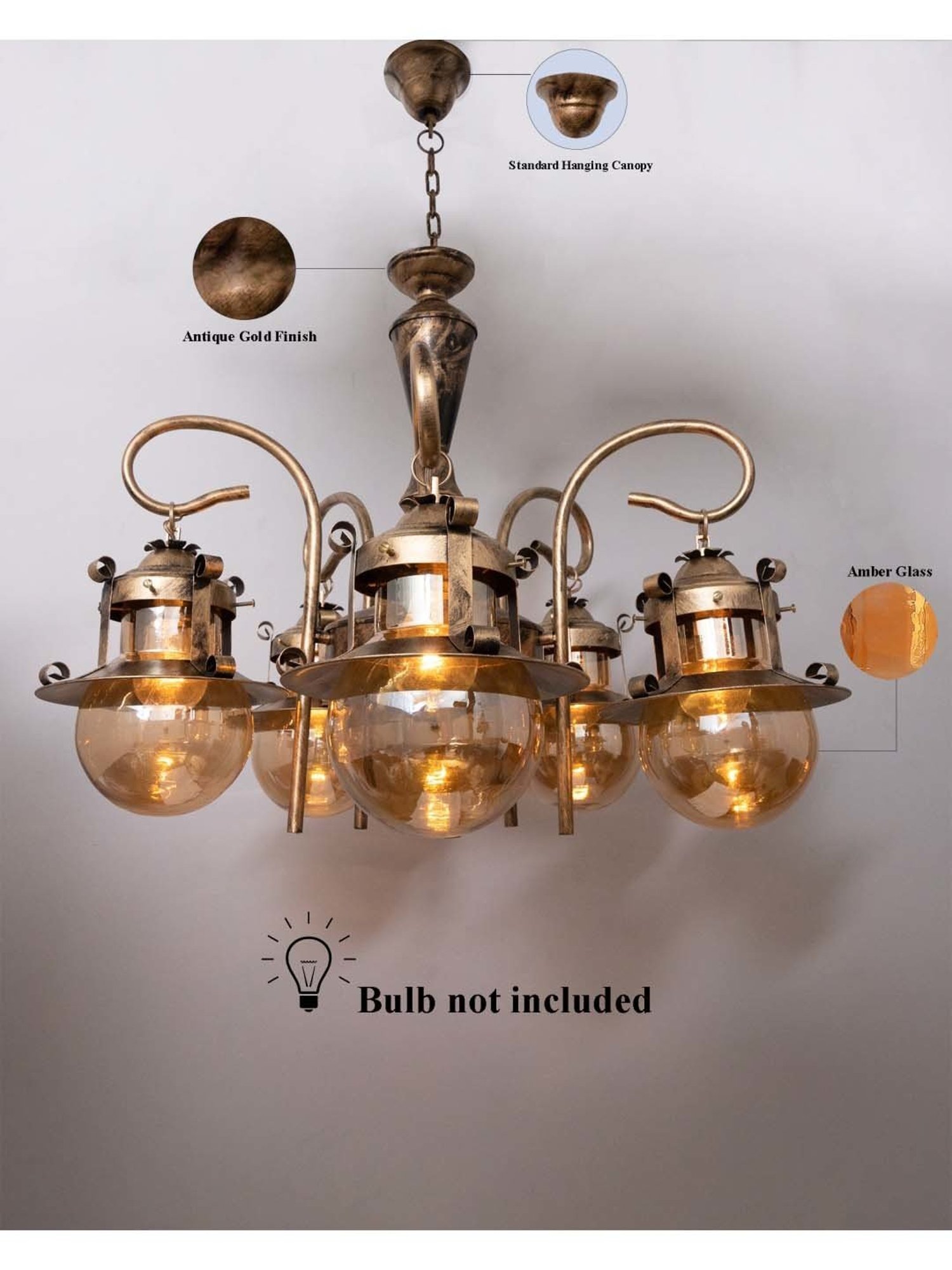 Fos Lighting Antique Brass Finish Allure 5 Light Chandelier - Set of 1