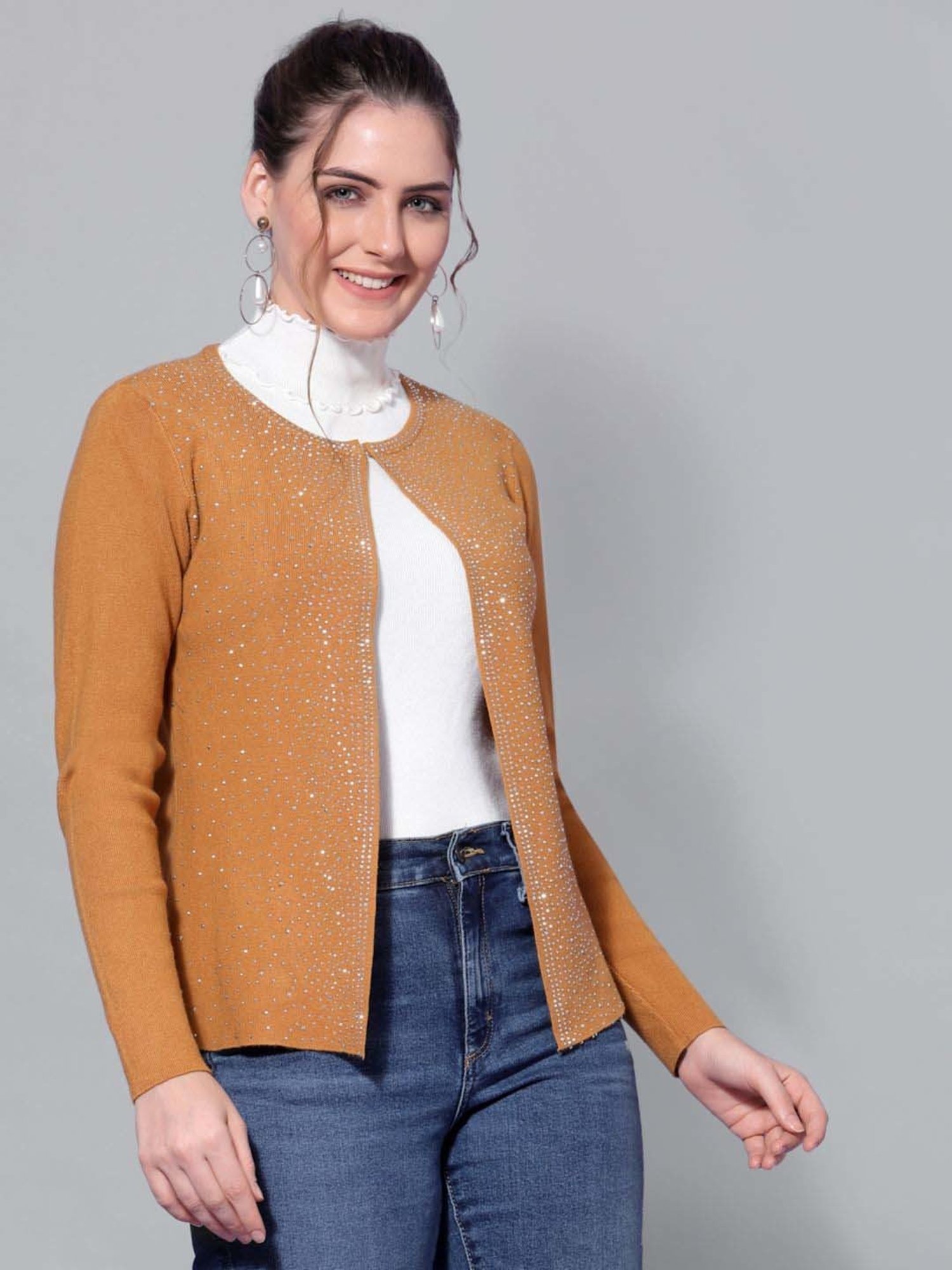 Mafadeny Mustard Embellished Shrug
