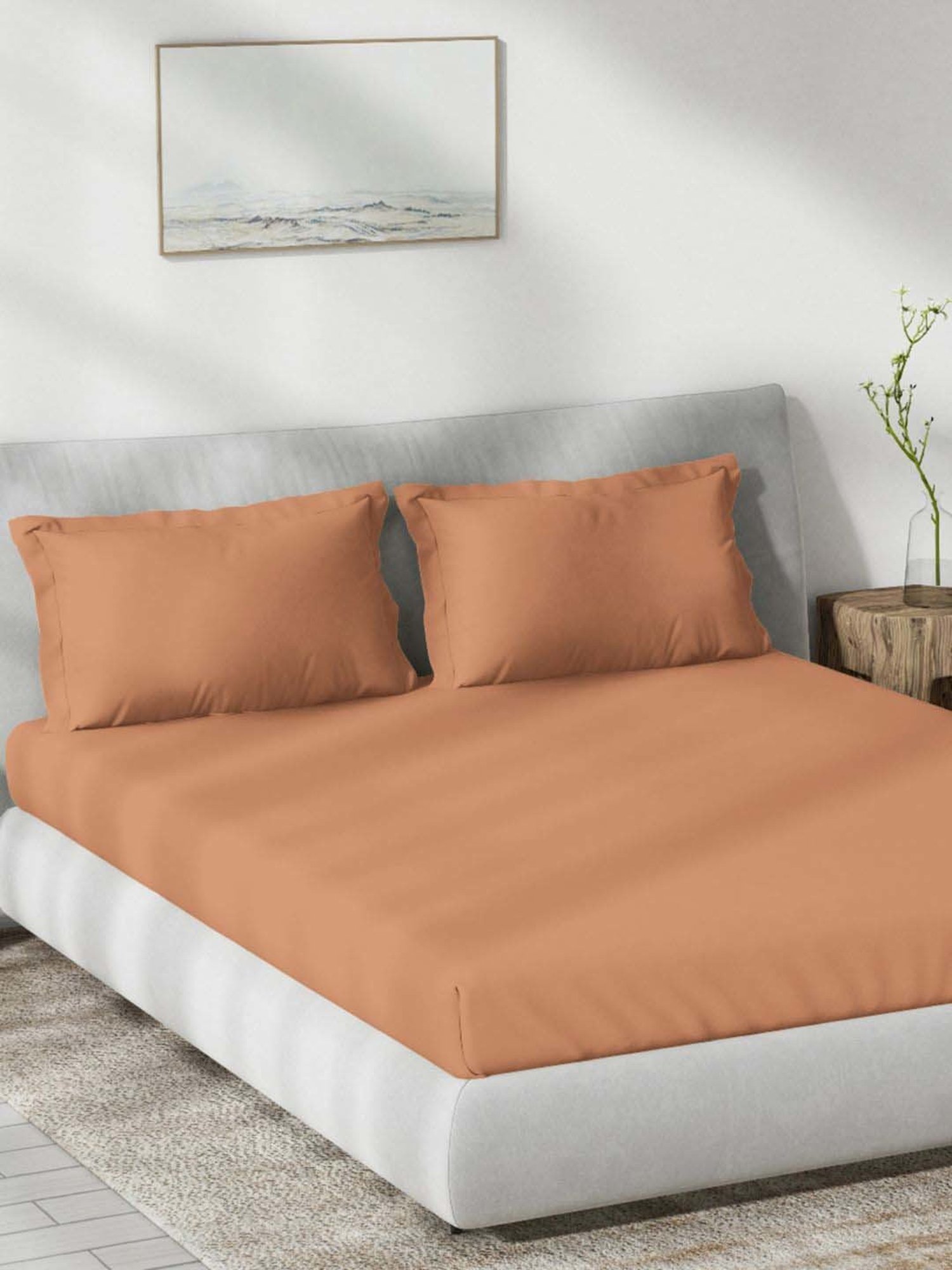 DDecor Orange Cotton 180 TC 120 GSM Double Bedsheet With 2 Pillow Cover