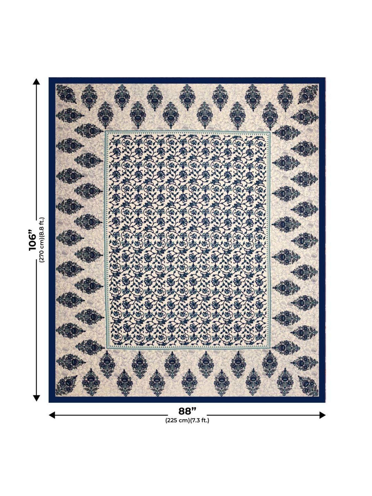 JaipurFabric Blue 100% Pure Cotton 150 TC Double Bedsheet with 2 Pillow Covers