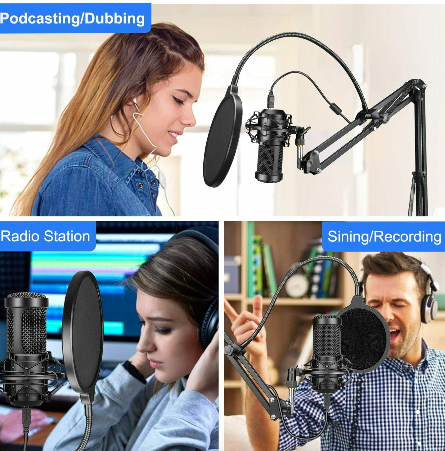 gold--BM800 Professional Suspension Microphone Kit Studio Live Stream Broadcasting Recording Condenser Microphone Set