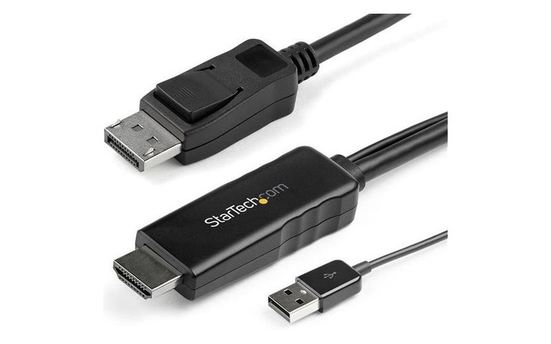 StarTech.com 6ft (2m) HDMI to DisplayPort Cable 4K 30Hz - Active HDMI 1.4 to DP 1.2 Adapter Cable with Audio - USB Powered Video Converter