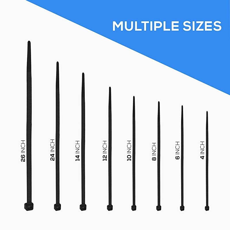 Zip Ties  - 10 Inches Nylon 66 Heavy Duty 50LB Tensile Industrial Strength UV Resistant, Adjustable Durable Self Locking Cable Tie for Home, Office, Garden, Garage Workshop (Black 100 Packs)