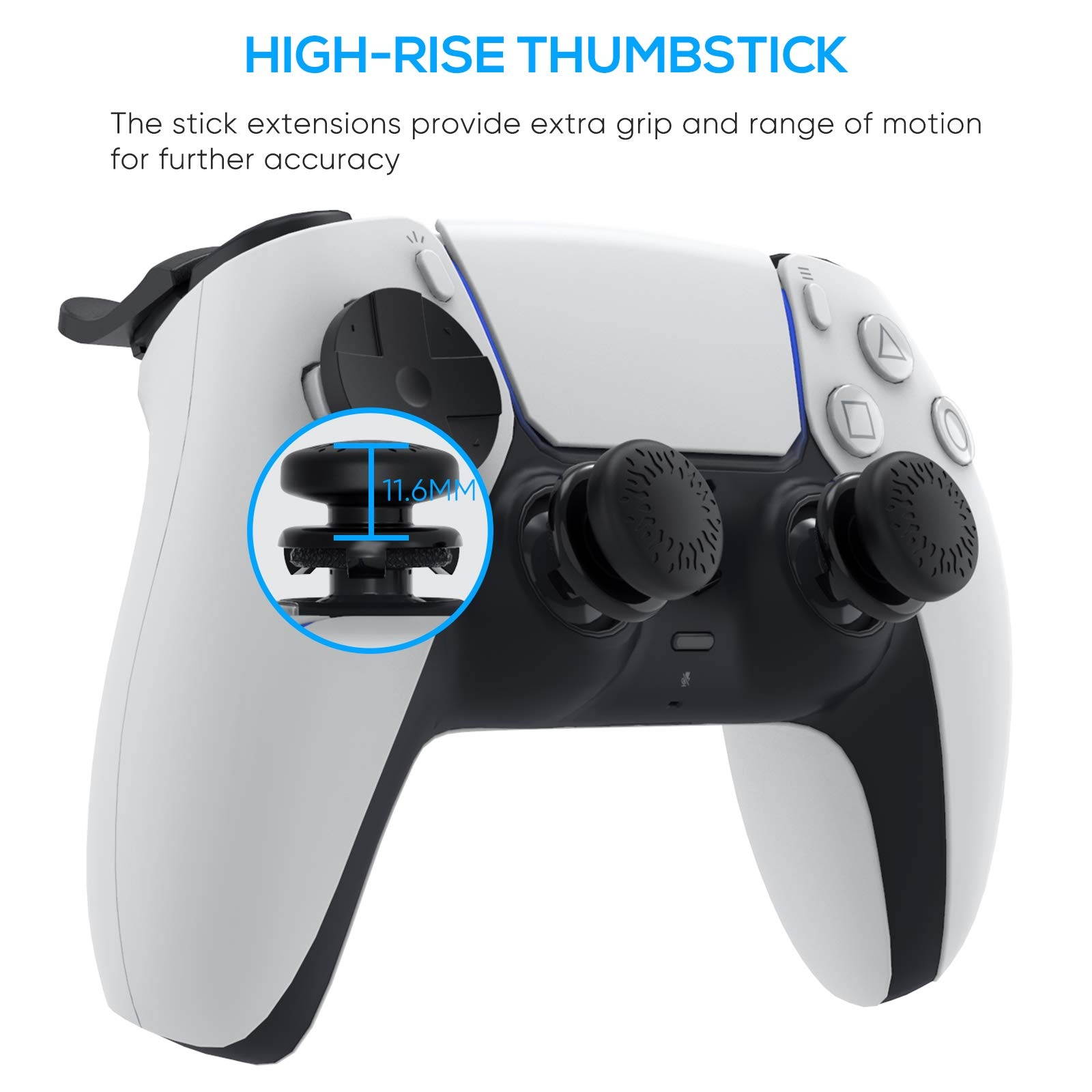 Joystick Caps Set for DualSense PS5 Controller - 1 Pair Thumb Grip, 2 Pairs Mid & Long L2 R2 Trigger Extenders and 1 Pair D-Pad Buttons Caps, Game Accessories for Sony PS5 Dualsense Controller