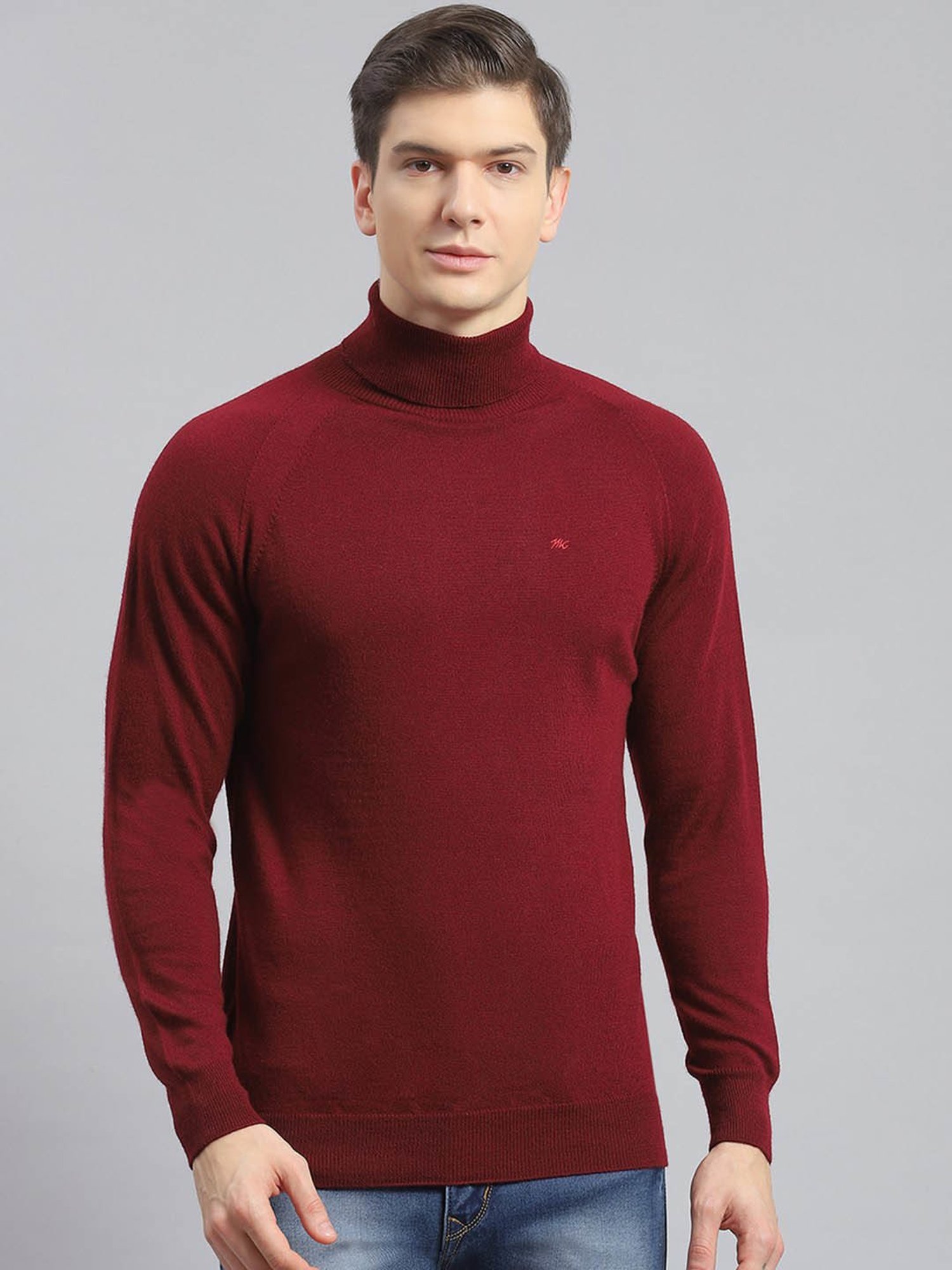 Monte Carlo Dark Maroon Regular Fit Pure Wool Sweater