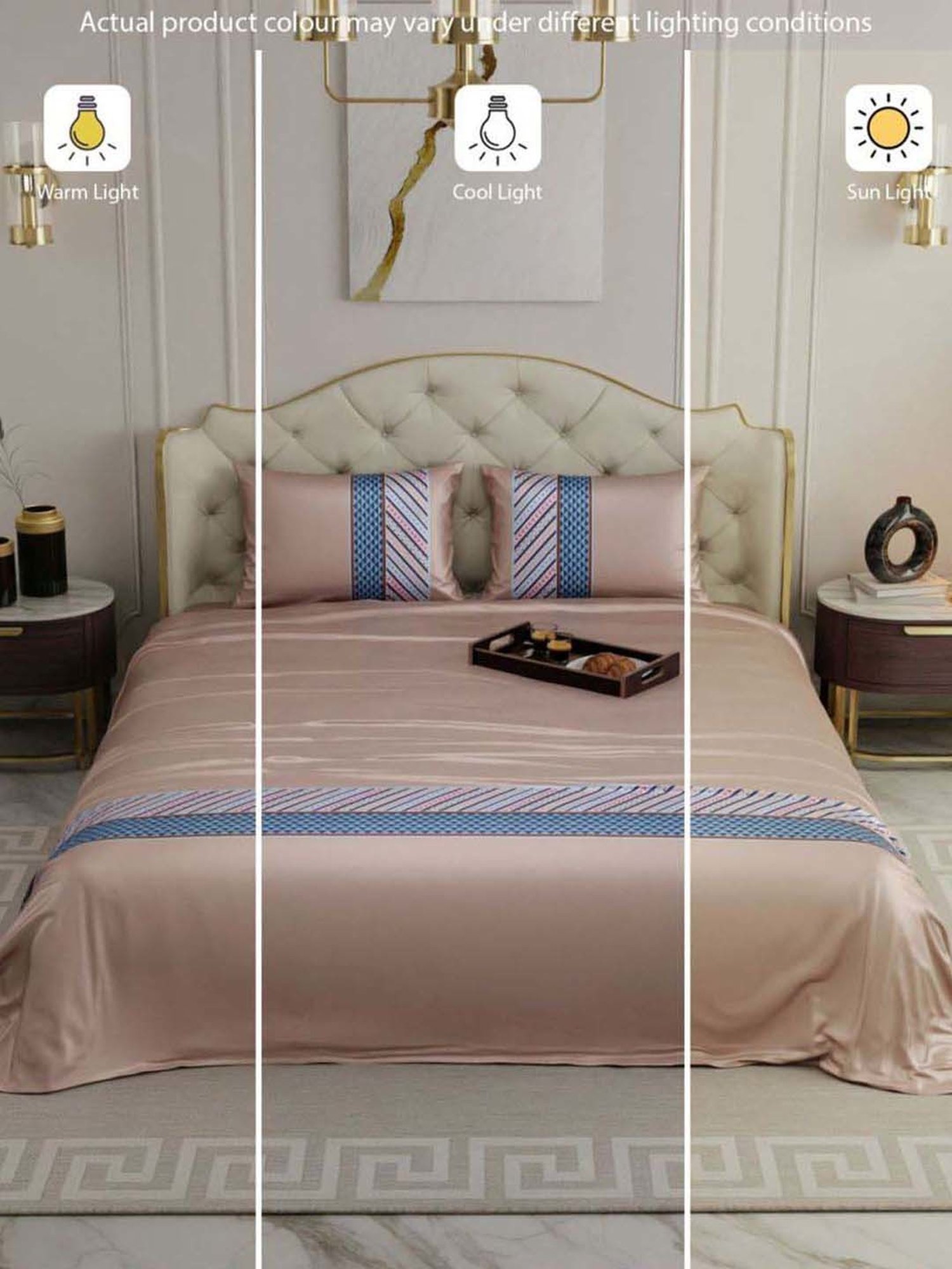 Stoa Paris Black Polyester 300 TC Chateau Charisma Double Bed Sheet With 2 Pillow Covers