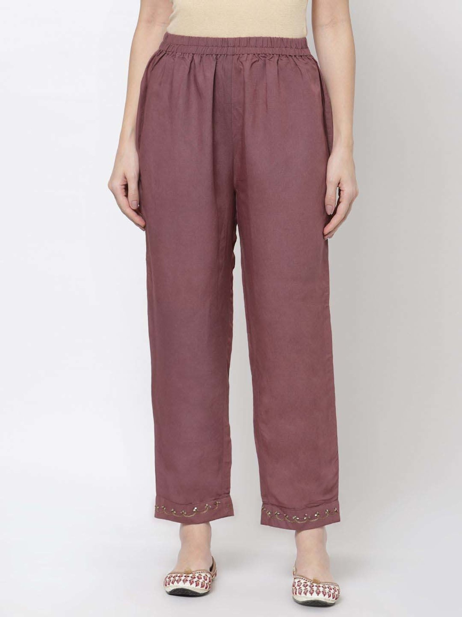 DART STUDIO Purple Linen Regular Fit Palazzos