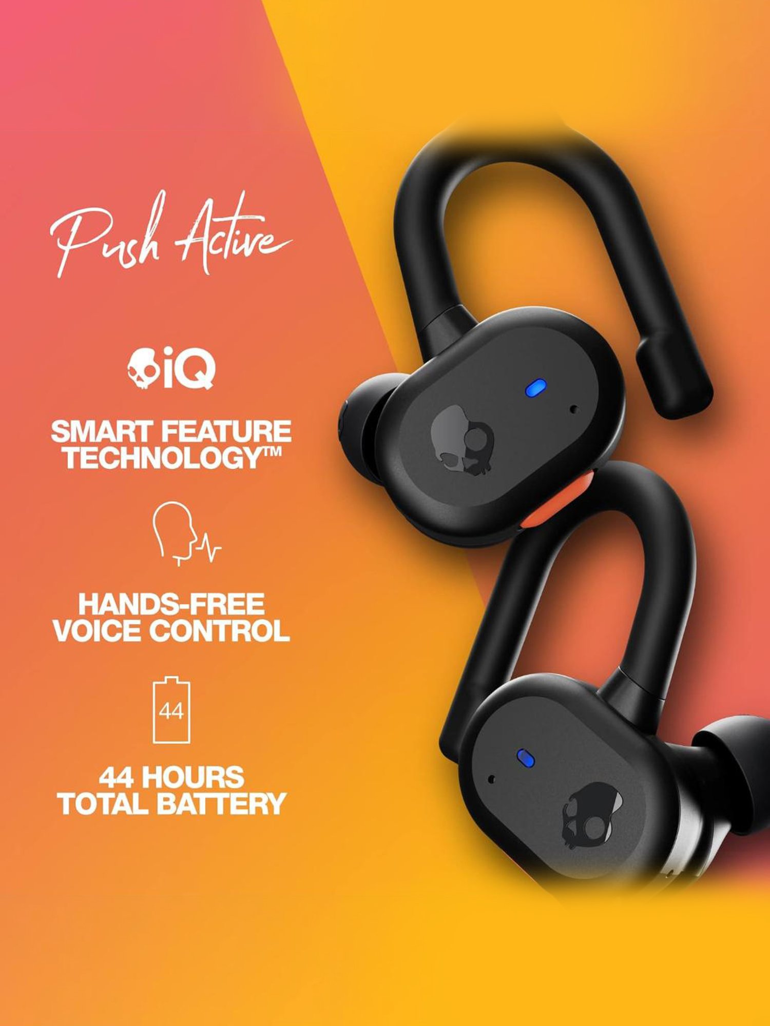 Skullcandy Push Active In Ear BT Earbuds with 44 Hr Total Battery (Black & Orange, Truly Wireless)