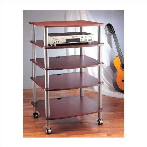 VTI Manufacturing AR405SC 4 Silver Poles 5 Cherry Shelves With Caster AV Stand