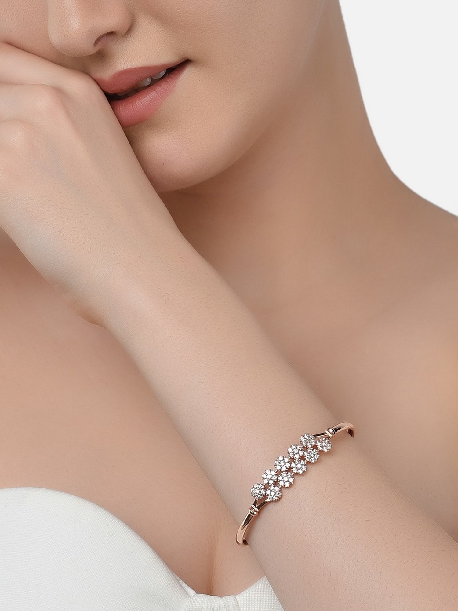 Zaveri Pearls Set of 2 Rose Gold Contemporary Cubic Zirconia Brass Kada Style Bracelet-ZPFK11104