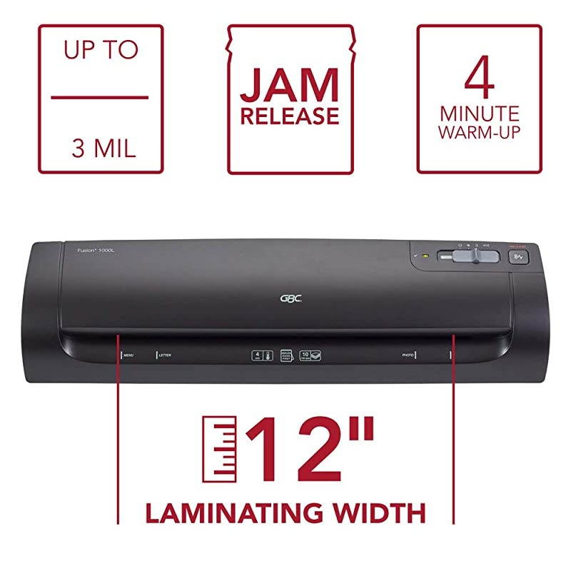 Thermal Laminator Machine, Fusion 1000L, 12 Inch, 4 Min Warm-up, 3 or 5 Mil, with 10 EZUse Laminating Pouches (1703073)