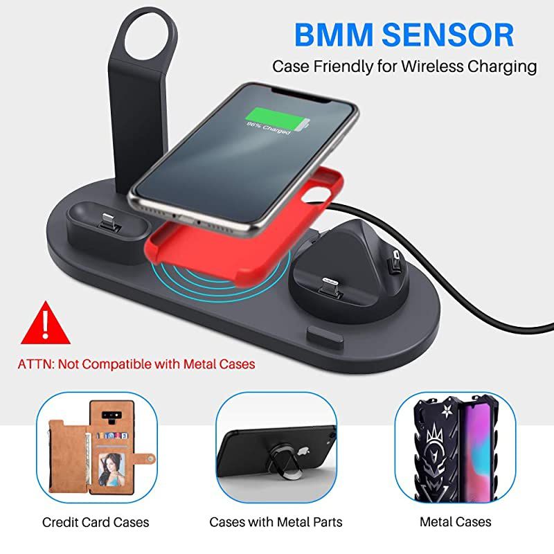 Charger 3 in 1 Charging Dock Compatible with Apple Watch and Airpods Charging Station Qi Fast Charging Stand Compatible iPhone X XS XR Xs Max 8 8 Plus Deep Black